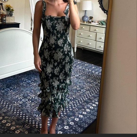 Abercrombie & Fitch Dark Green Floral Midi Dress - Picture 1 of 2